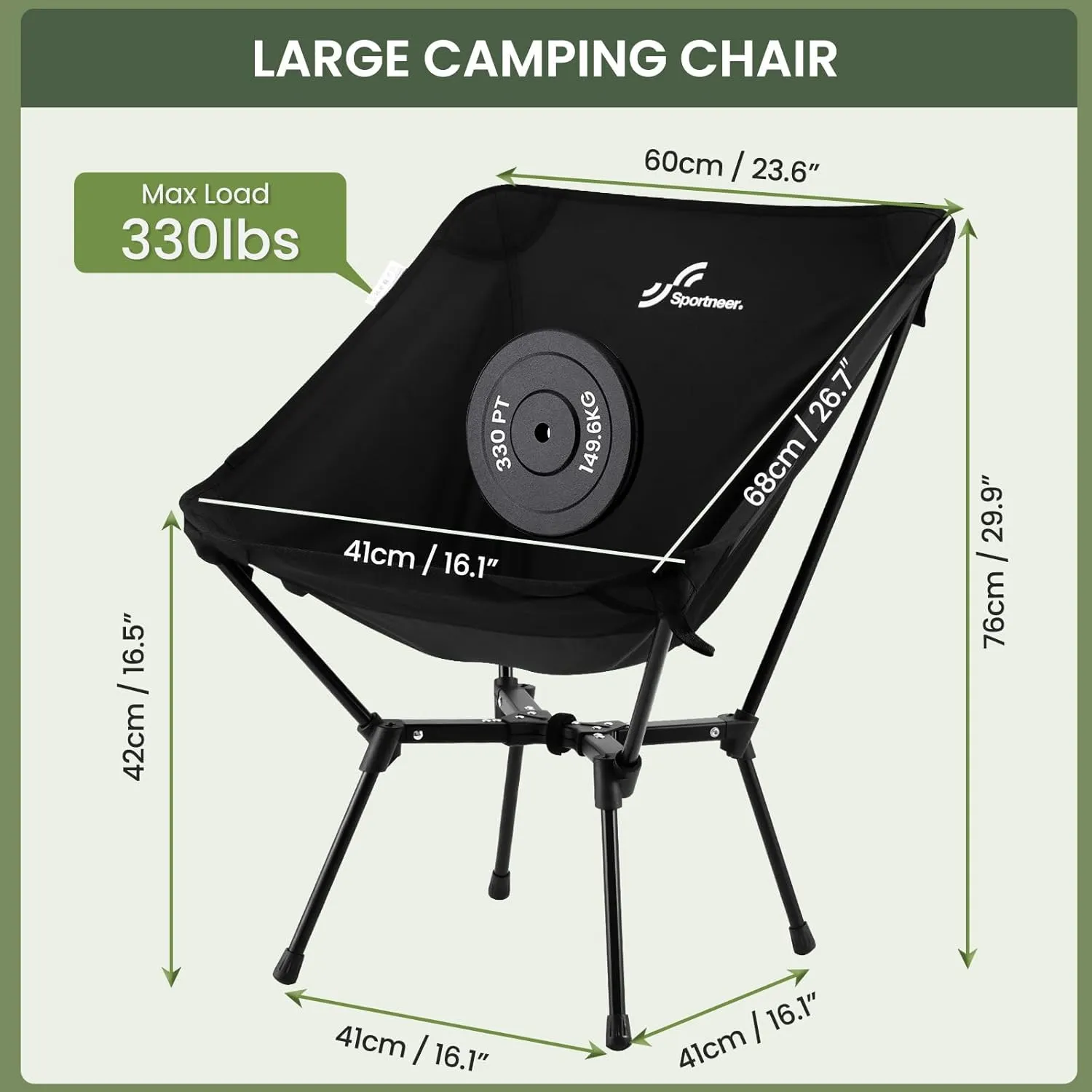 Sportneer Camping Chairs, Lightweight Outdoor Chairs with 2 Side Pockets & Storage Bag, Foldable & Portable Lawn Chairs for Camping Hiking Lawn Picnic Beach Outdoor Travel (1, Black(X Shape))