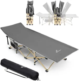 Sportneer Camping Cot: 1200D Double Layer Oxford Foldable Camping Cots for Adults - Heavy Duty Cots for Camping Travel Tent Day Outdoor & Home Guest, Camping Cots with Carry Bag & 2 Side Pockets