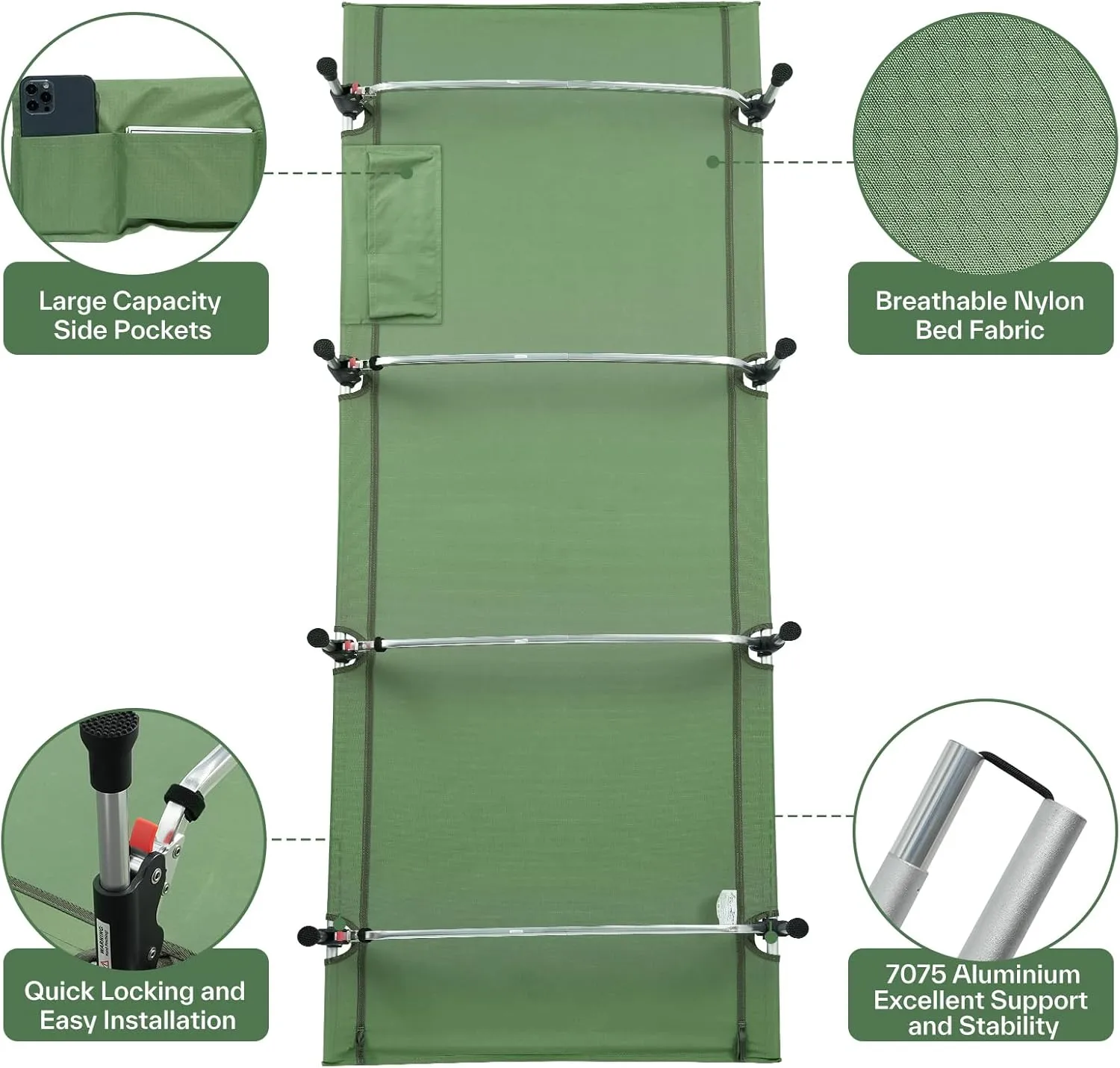 Sportneer Camping Cot, Folding Cots Lever Lock Portable Lightweight Sleeping Camping Bed for Adults Outdoor Travel Backpacking Camp Hiking Supports 330lbs