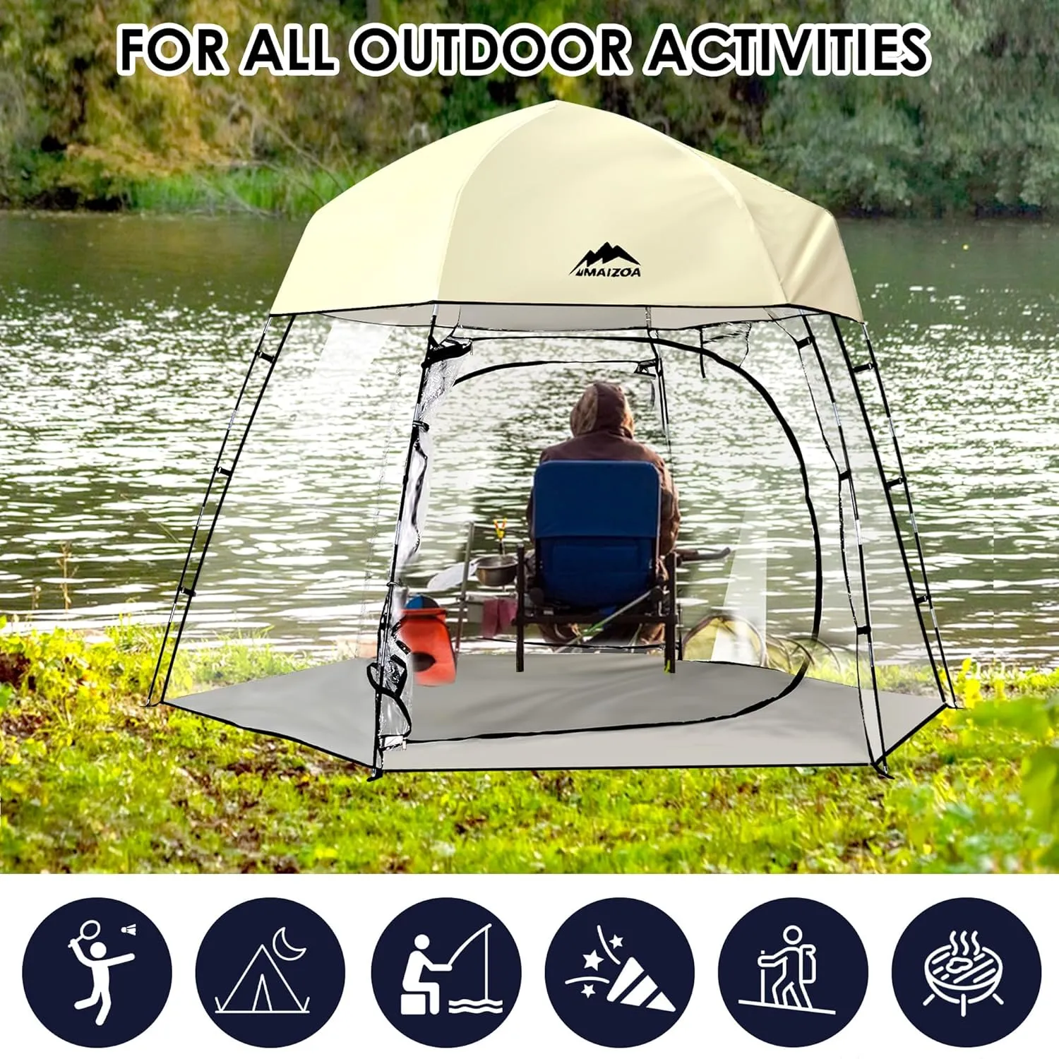 Sports Tent, 4/6/8 Person Fully Transparent View, 6.6''*6.6''/9.1''*9.1'',Waterproof/Windproof/coldproof, Removable Waterproof Canopy, Suitable for Camping, Fishing, Party, Outdoor Activities