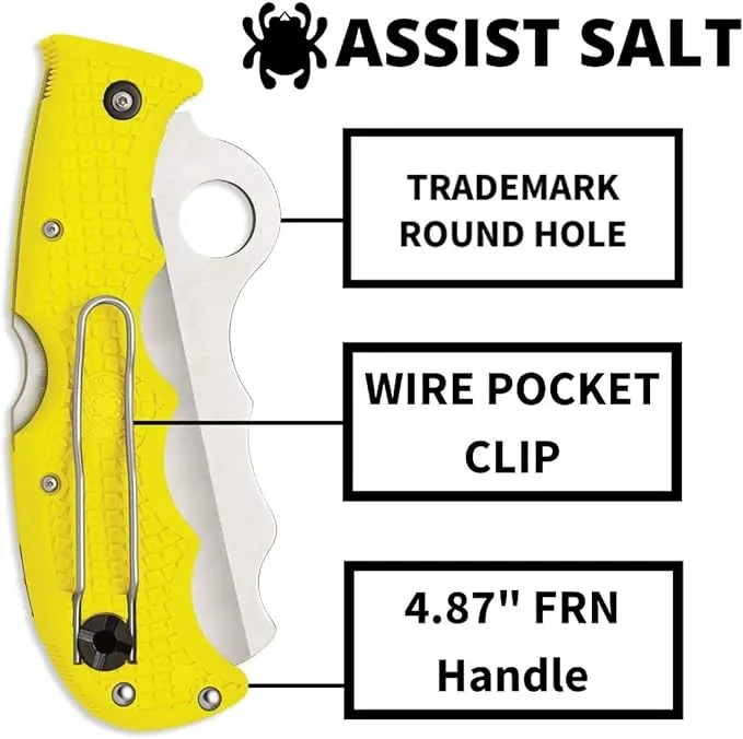 Spyderco Assist Salt FRN Yellow Handle 3.68" SpyderEdge Folding Pocket Knife (C79PSYL)