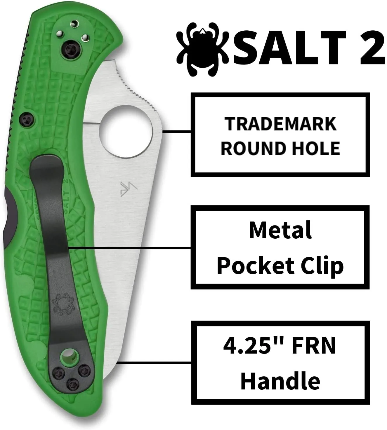 Spyderco C88FSGR2 Salt 2 Green FRN Handle LC200N Serrated Edge Folding Knife