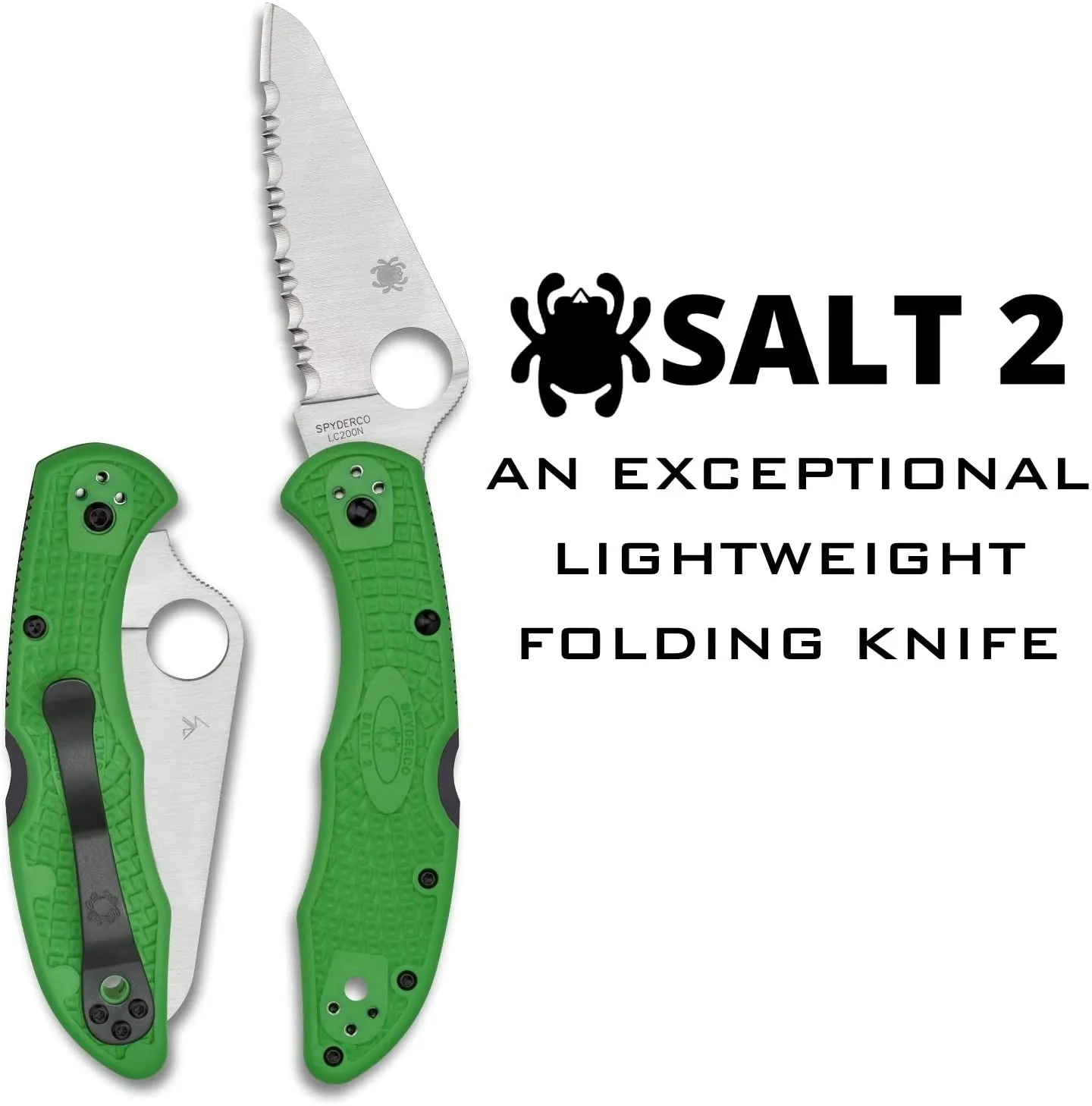 Spyderco C88FSGR2 Salt 2 Green FRN Handle LC200N Serrated Edge Folding Knife