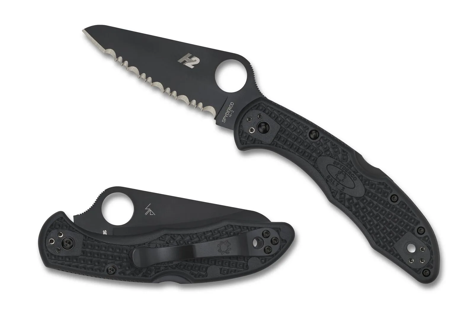 Spyderco C88SBBK2 Salt 2 Black Serrated H1 Black FRN Handle Folding Knife