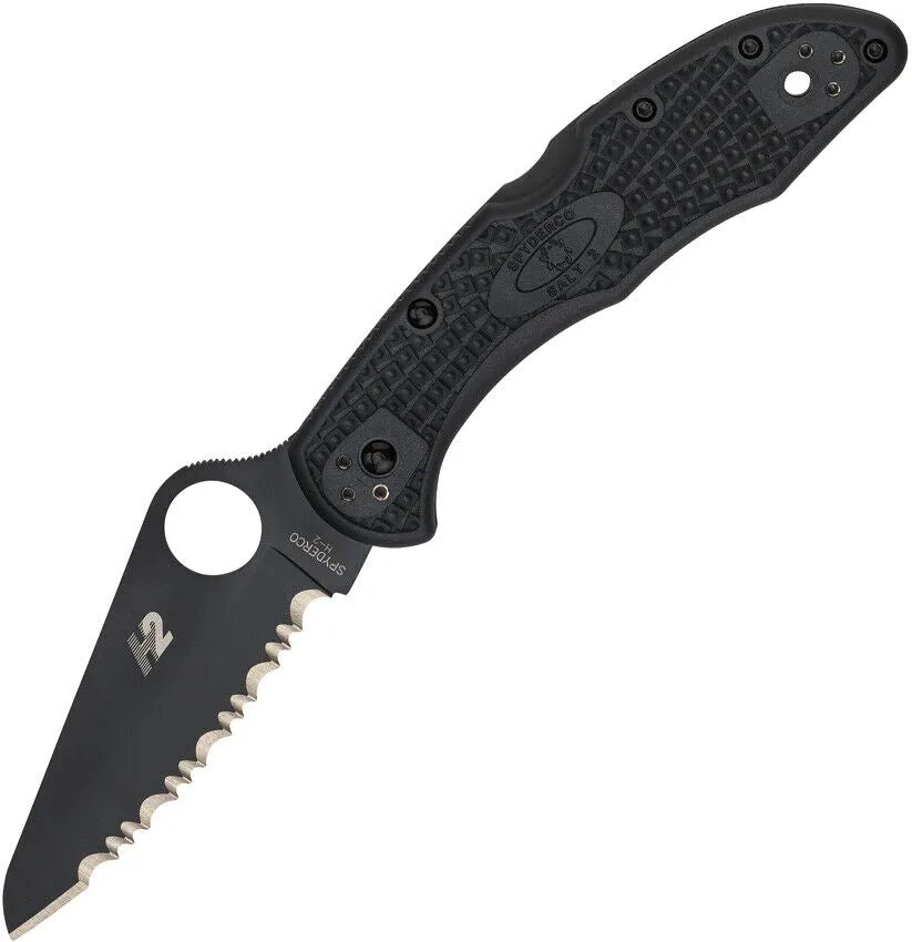 Spyderco C88SBBK2 Salt 2 Black Serrated H1 Black FRN Handle Folding Knife