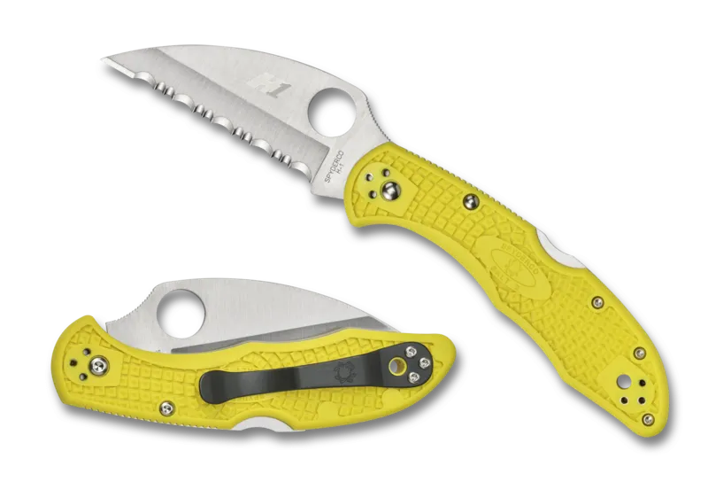 Spyderco C88SWCYL2 Salt 2 Wharncliffe Serrated Yellow FRN Back Lock Folding Knife