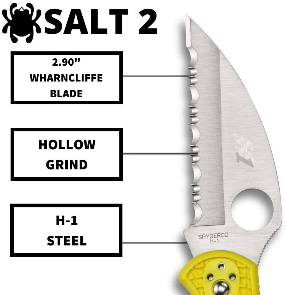 Spyderco C88SWCYL2 Salt 2 Wharncliffe Serrated Yellow FRN Back Lock Folding Knife