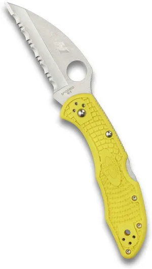 Spyderco C88SWCYL2 Salt 2 Wharncliffe Serrated Yellow FRN Back Lock Folding Knife