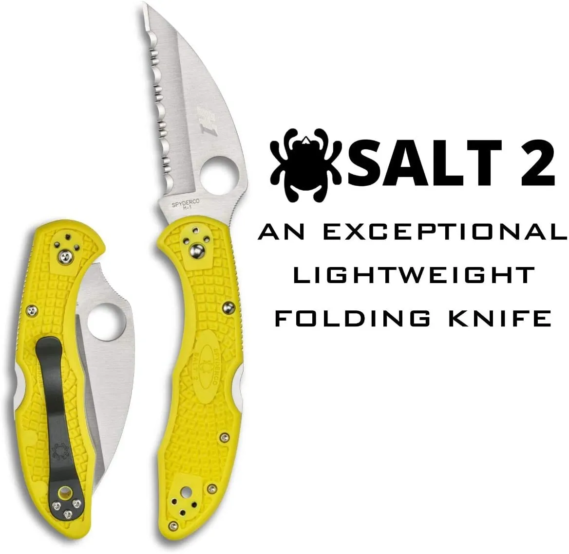 Spyderco C88SWCYL2 Salt 2 Wharncliffe Serrated Yellow FRN Back Lock Folding Knife