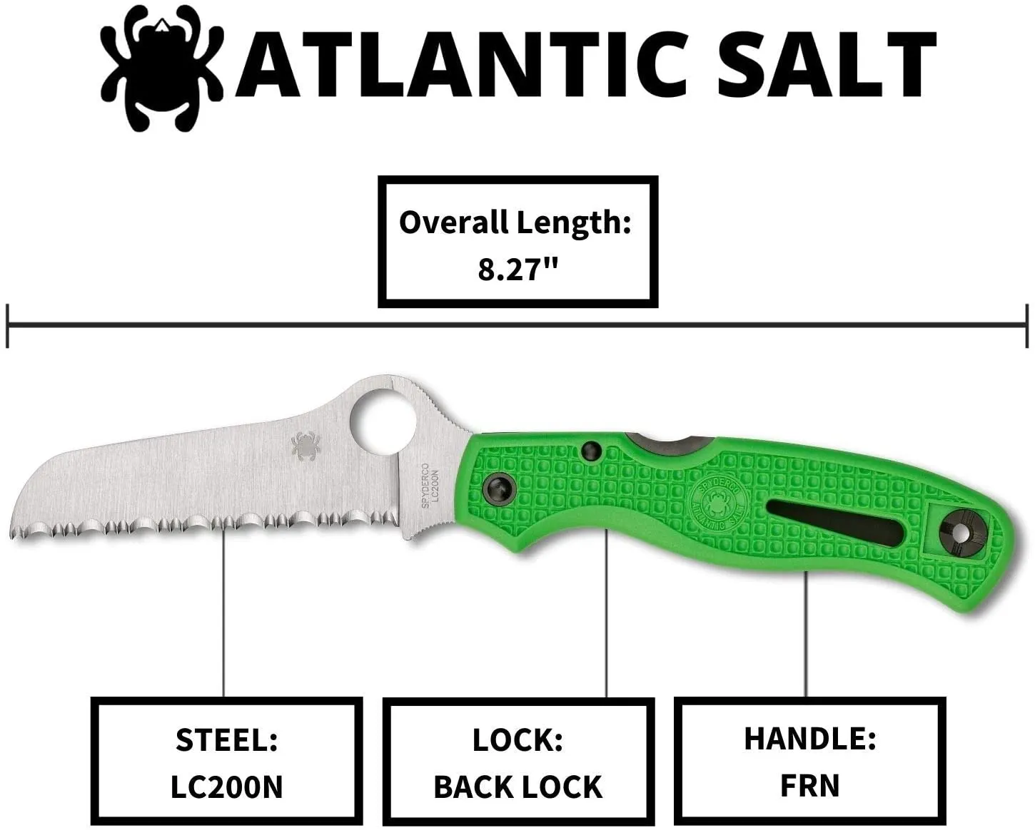 Spyderco C89FSGR Atlantic Salt Serrated Edge Green LC200N Folding Knife