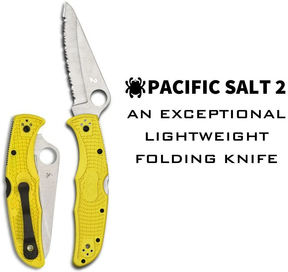 Spyderco C91SYL2 Pacific Salt 2 Yellow FRN Serrated Edge Satin H2 Folding Knife