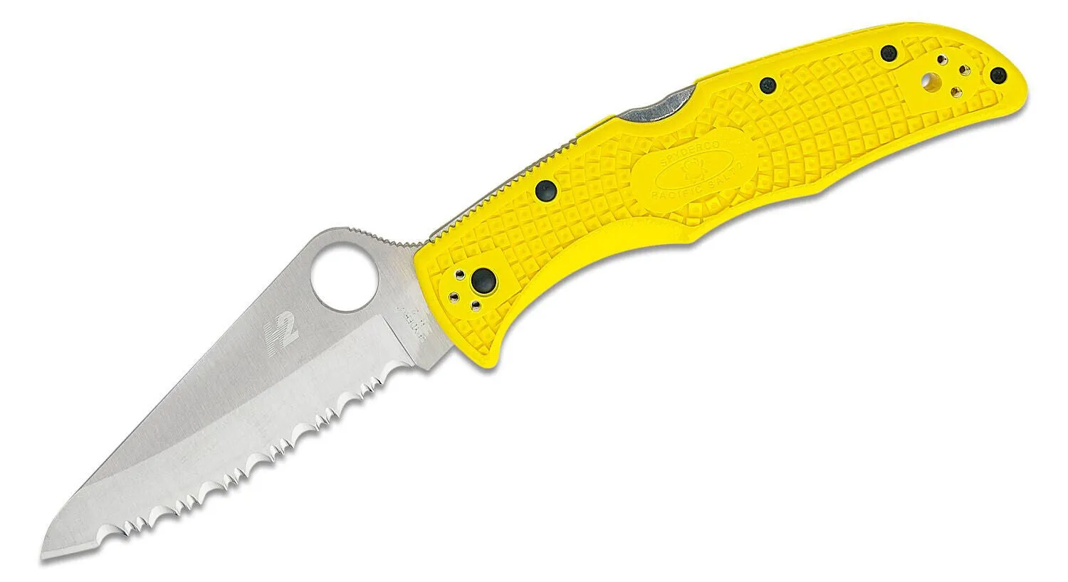 Spyderco C91SYL2 Pacific Salt 2 Yellow FRN Serrated Edge Satin H2 Folding Knife