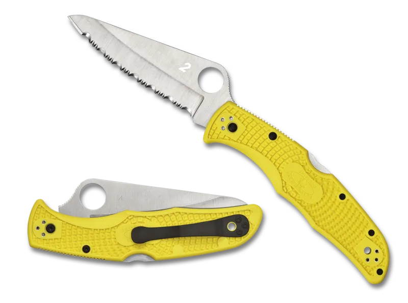 Spyderco C91SYL2 Pacific Salt 2 Yellow FRN Serrated Edge Satin H2 Folding Knife