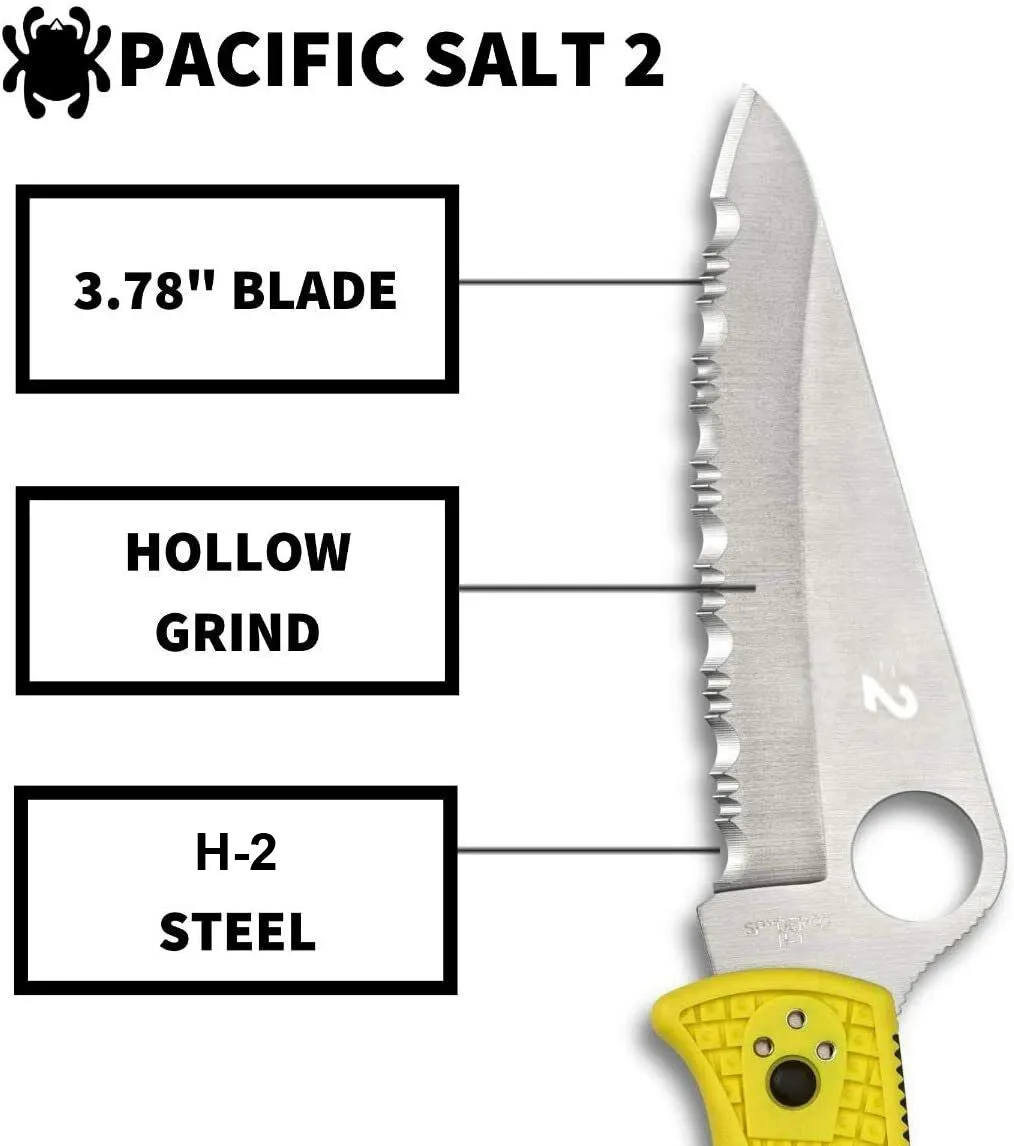 Spyderco C91SYL2 Pacific Salt 2 Yellow FRN Serrated Edge Satin H2 Folding Knife