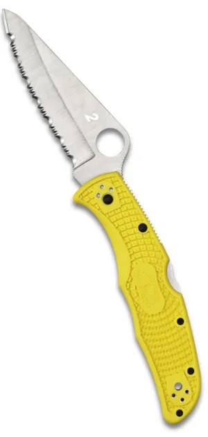 Spyderco C91SYL2 Pacific Salt 2 Yellow FRN Serrated Edge Satin H2 Folding Knife