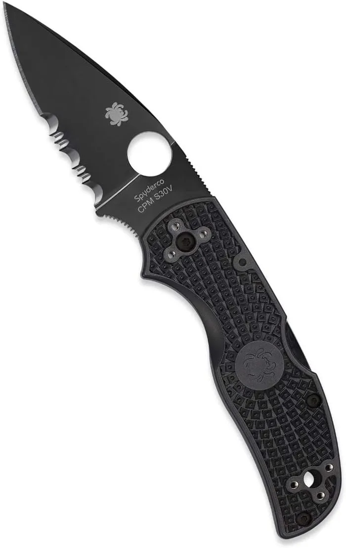 Spyderco Native 5 Signature Knife with 2.95" CPM S30V Black Steel Blade and Black FRN Handle - CombinationEdge - C41PSBBK5