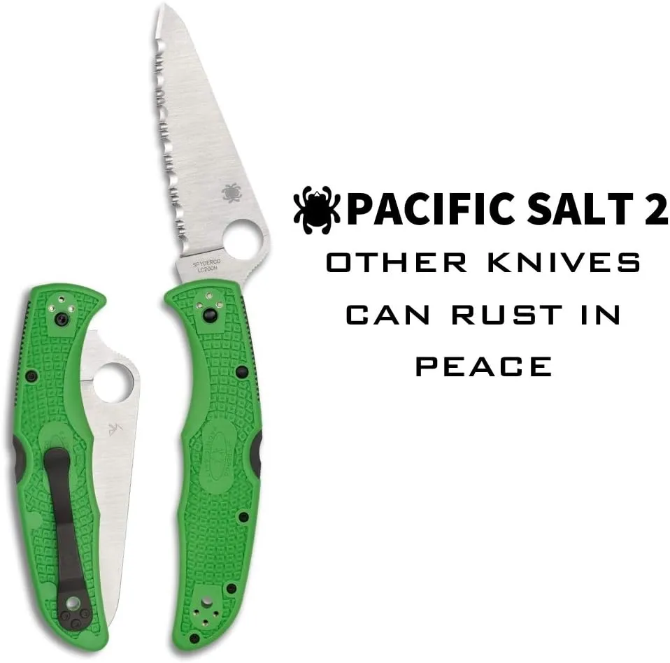 Spyderco Pacific Salt 2 Lightweight Knife with 3.78" Corrosion Resistant H-1 Steel Blade and Black Non-Slip FRN Handle