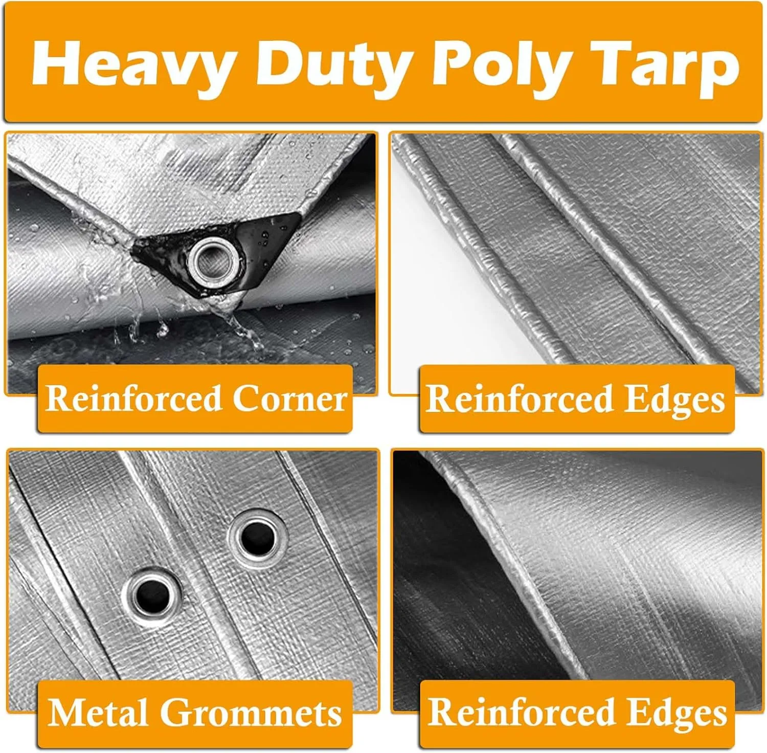 SRHIMEOS 8ft x 23ft Tarps Waterproof & Heavy Duty, Large Plastic Tarp with Grommets, Thick 12 Mil Tarpaulin Ground Sheet, Multipurpose PE Tarpaulin Cover for Canopy Tent, Roof, Boats