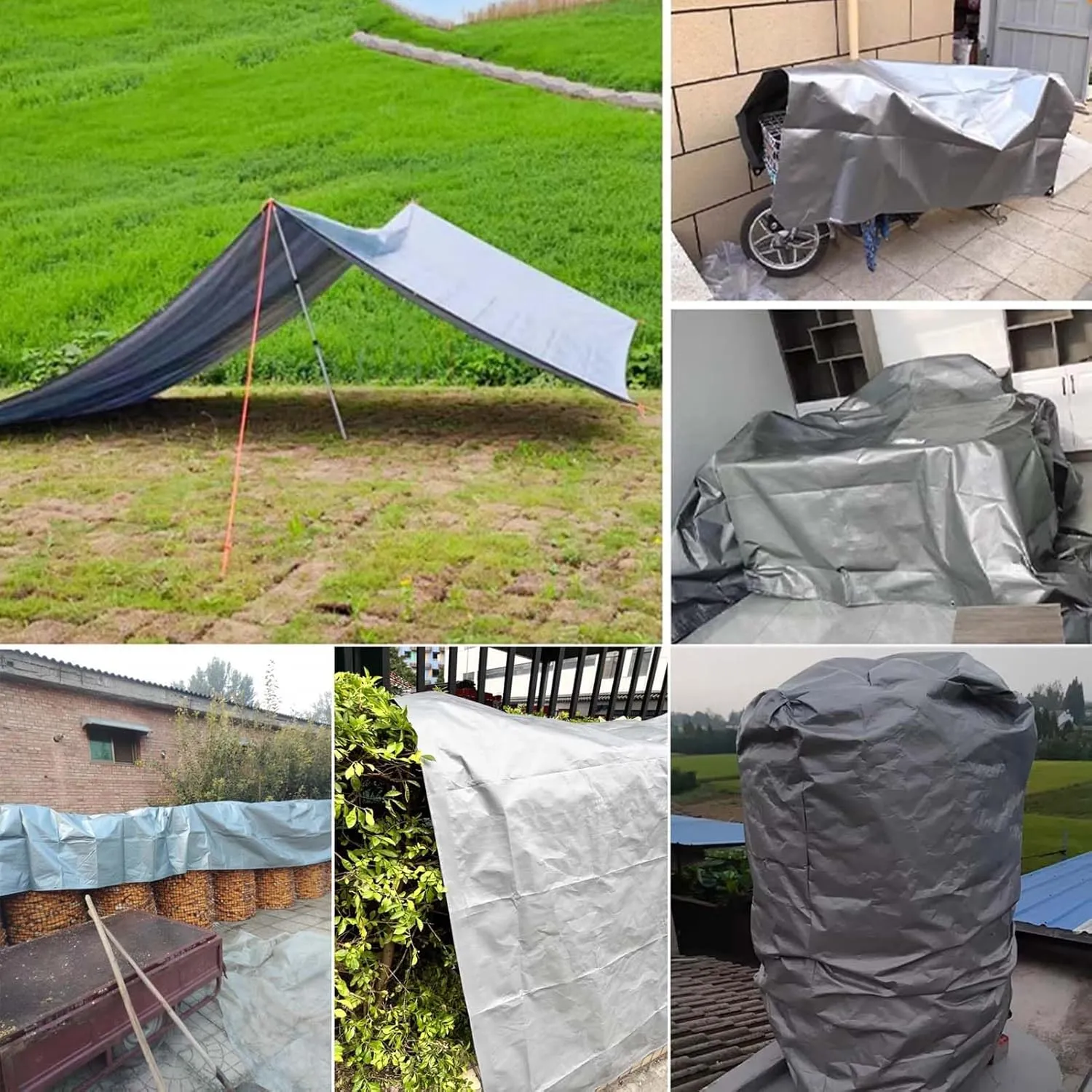 SRHIMEOS 8ft x 23ft Tarps Waterproof & Heavy Duty, Large Plastic Tarp with Grommets, Thick 12 Mil Tarpaulin Ground Sheet, Multipurpose PE Tarpaulin Cover for Canopy Tent, Roof, Boats