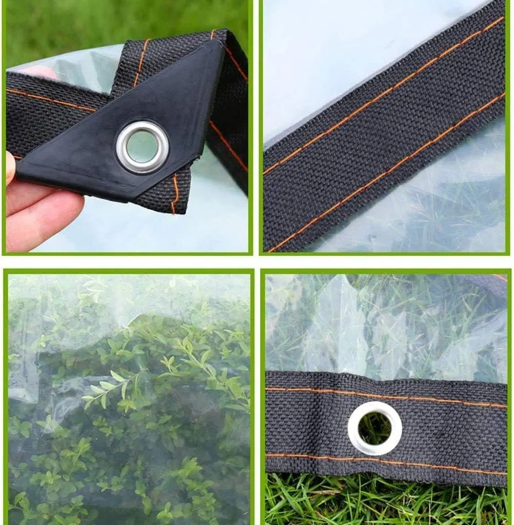 SRHIMEOS Clear Tarps Heavy Duty Waterproof 6.6x6.6ft, Transparent Tarpaulin with Grommets, PE Tarp Cover Tear Resistance, Windproof Plastic Tarp, for Covering Garden Plant Outdoor