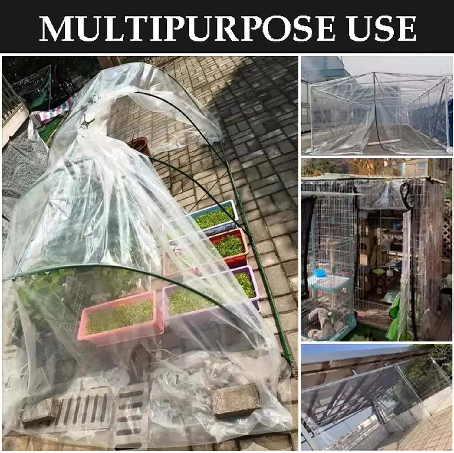 SRHIMEOS Clear Tarps Heavy Duty Waterproof 6.6x6.6ft, Transparent Tarpaulin with Grommets, PE Tarp Cover Tear Resistance, Windproof Plastic Tarp, for Covering Garden Plant Outdoor