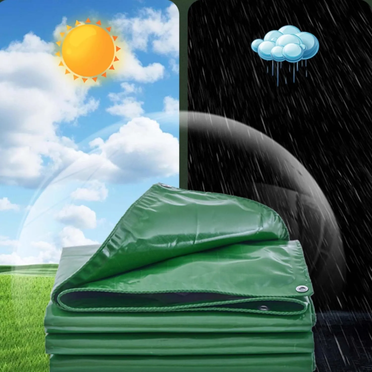 SRHIMEOS Thick Tarpaulin Waterproof 23x28ft, Outdoor Tarpaulins Waterproof with Eyelets, Heavy Duty Tarps, Windproof, Rainproof 500 g/m² 0.4 mm, One Hole per Meter, for Boat Patio Garden Plants