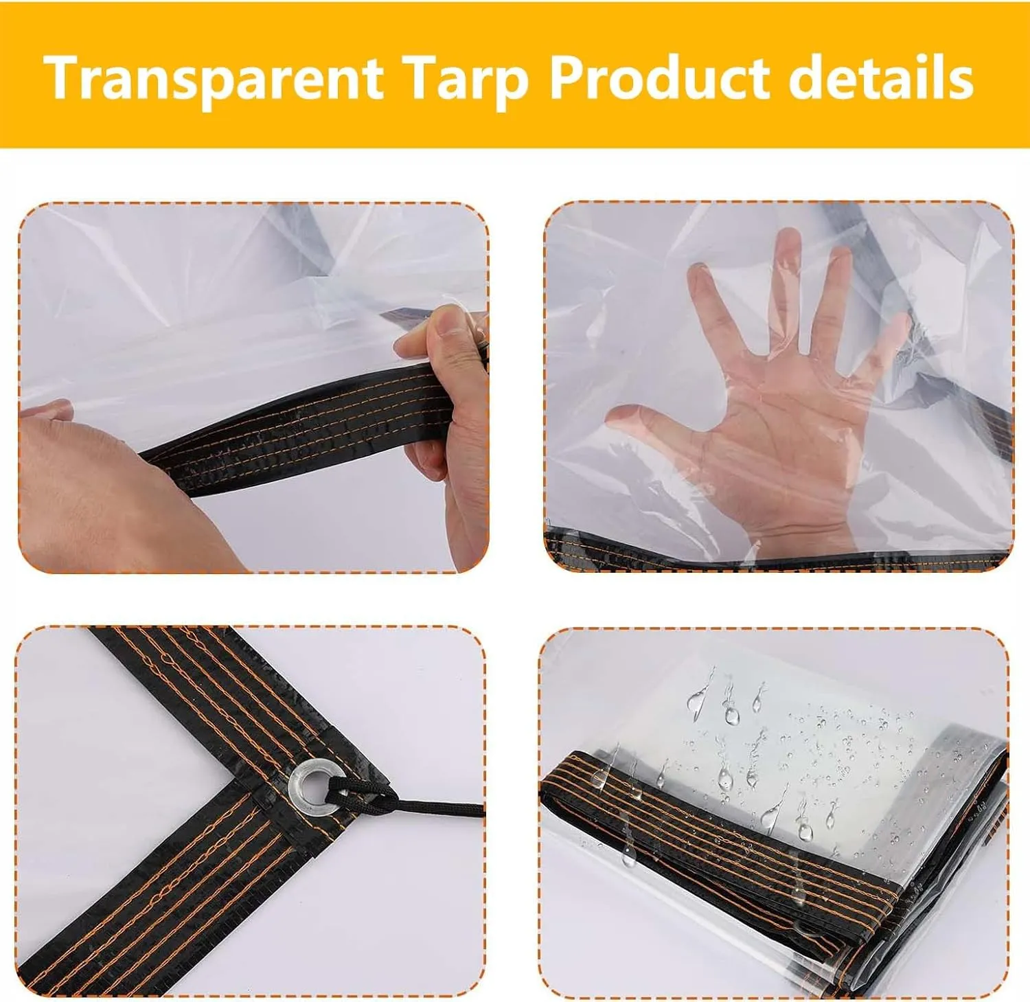 SRHIMEOS Transparent Tarp 4.9x13.1ft, Waterproof Clear Heavy Duty Tarpaulin with Grommets and Reinforced Edges, Plastic PVC Tarps Cover Waterproof, for Outdoor Camping Plants