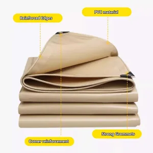 SRHIMEOS Waterproof Tarp PVC 31x65ft, Outdoor Tarpaulin, Heavy Duty Tear Resistant Tarps, Tarp Windproof Rainproof 500 g/m² 0.4 mm, One Hole per Meter, for Car Boat Camping Firewood Woodpile