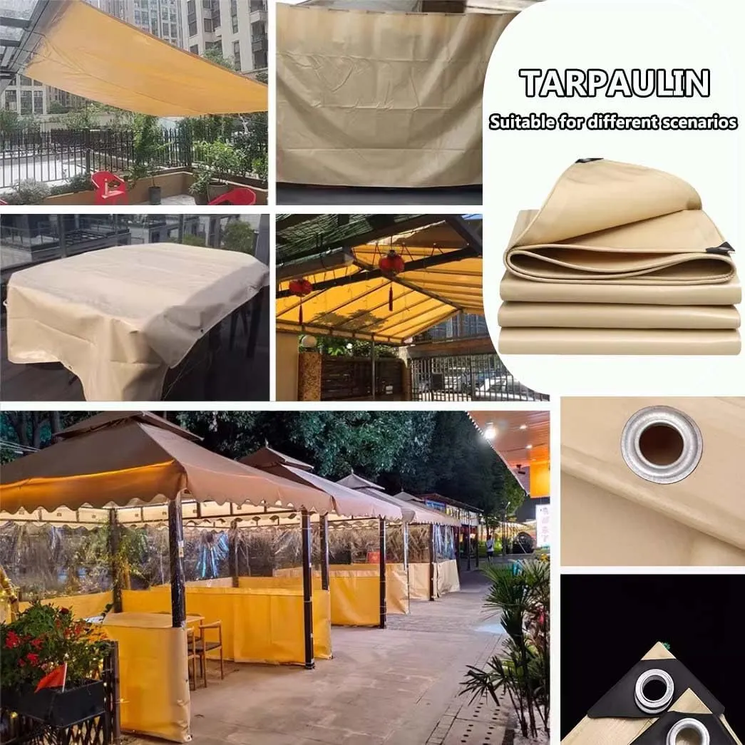 SRHIMEOS Waterproof Tarp PVC 31x65ft, Outdoor Tarpaulin, Heavy Duty Tear Resistant Tarps, Tarp Windproof Rainproof 500 g/m² 0.4 mm, One Hole per Meter, for Car Boat Camping Firewood Woodpile