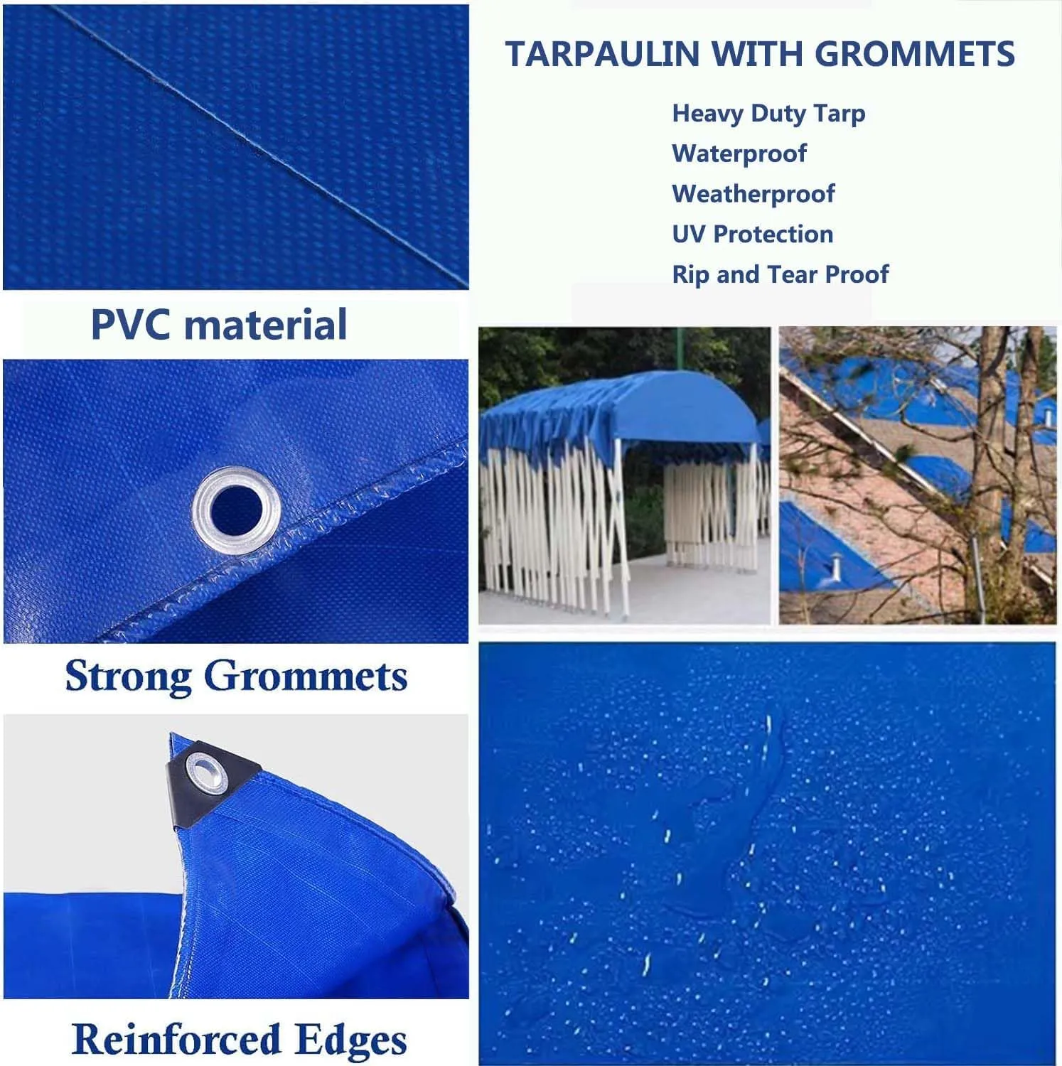SRHIMEOS Waterproof Tarp PVC with Grommets 3x10ft, Tarpaulin Waterproof Heavy Duty Ripstop, Thicken Tarps Outdoor Windproof, Tarpaulins 500g/m², Thick 0.5mm, for Boat Patio Garden