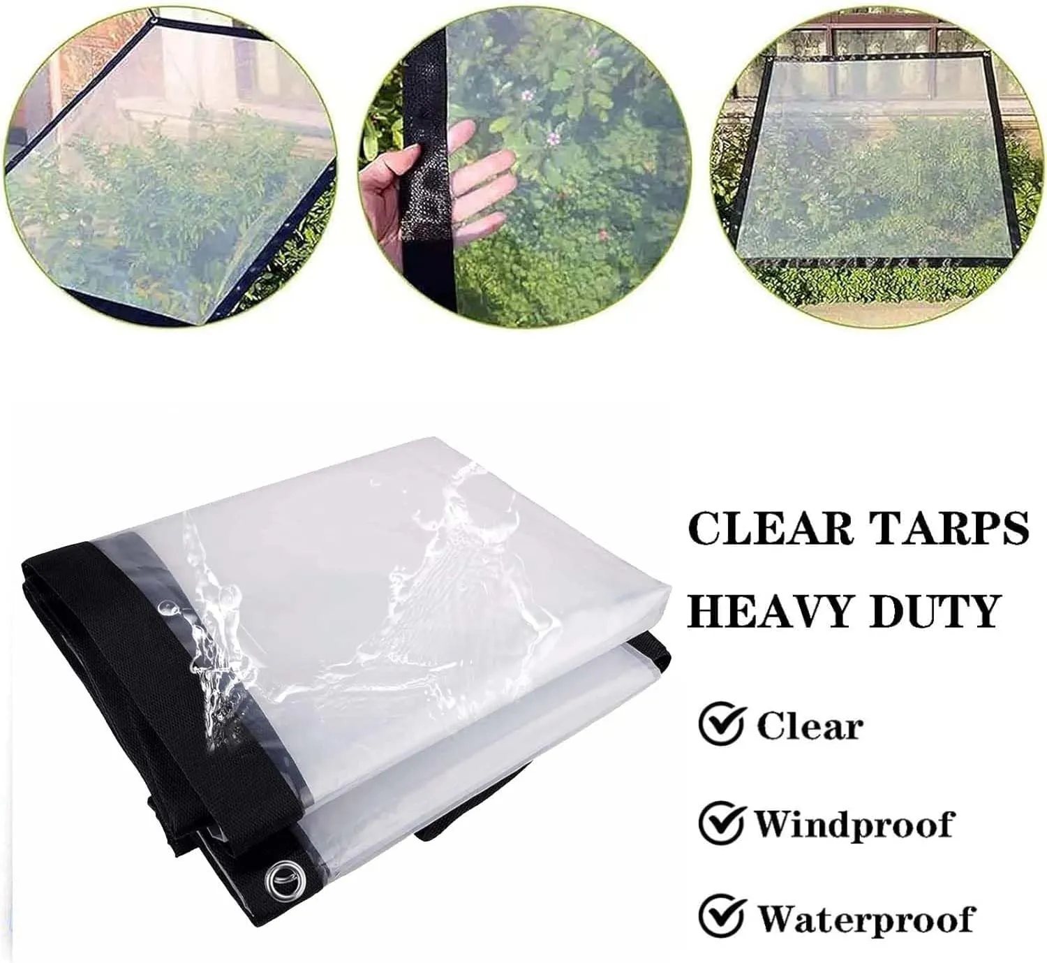 SRHIMEOS Waterproof Tarp Transparent 6.6x9.8ft, Clear Outdoor Tarpaulin with Grommets and Reinforced Edges, Tarps PVC Heavy Duty, Windproof, Rainproof for Car, Roof, Boat, Camp