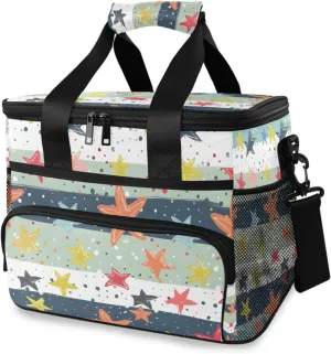 Star Green Stripes Cooler Bag Insulated Cooler Soft Sided Cooler 24 Can Portable Picnic Bag Large Leakproof Lunch Bag Box for Beach Grocery Camping Travel Car Men Women