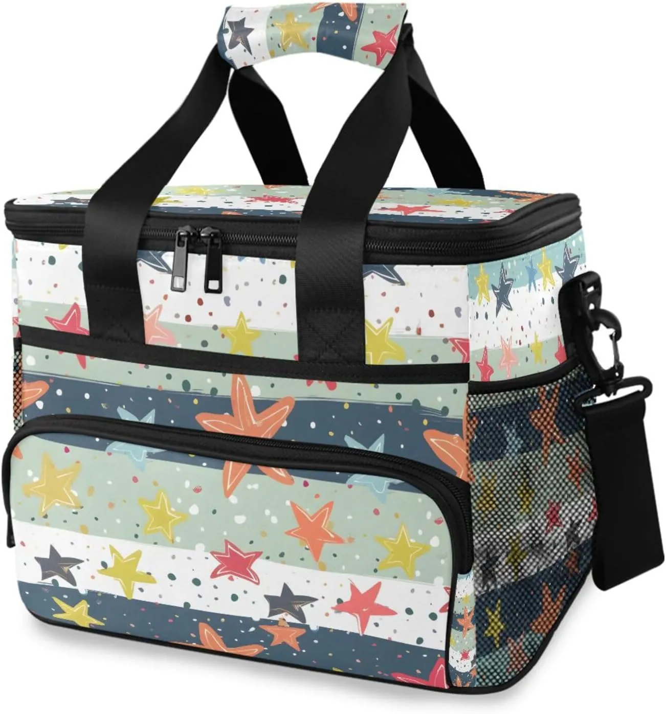 Star Green Stripes Cooler Bag Insulated Cooler Soft Sided Cooler 24 Can Portable Picnic Bag Large Leakproof Lunch Bag Box for Beach Grocery Camping Travel Car Men Women