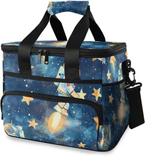 Stars Rockets Cartoons Cooler Bag Insulated Cooler Soft Sided Cooler 24 Can Portable Picnic Bag Large Leakproof Lunch Bag Box for Beach Grocery Camping Travel Car Men Women