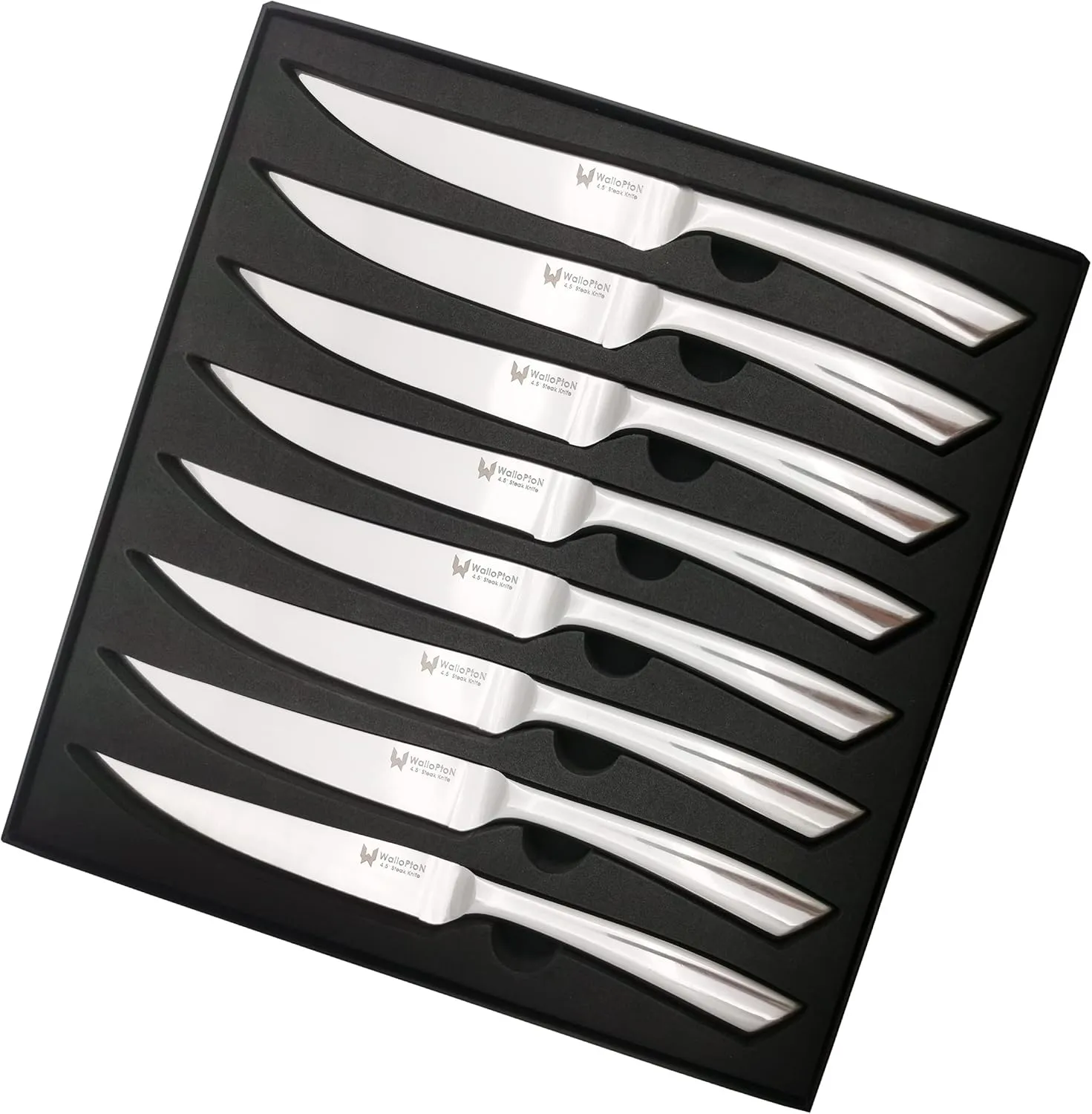 Steak Knives Set of 8 - High Carbon Stainless Steel, Dishwasher Safe - Polished Blade & Handle, Straight Edge - 4.5'' Kitchen Dinner Table Knife Set Non Serrated
