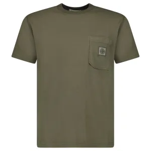 STONE ISLAND COMPASS POCKET LOGO CREWNECK T-SHIRT DARK GREEN