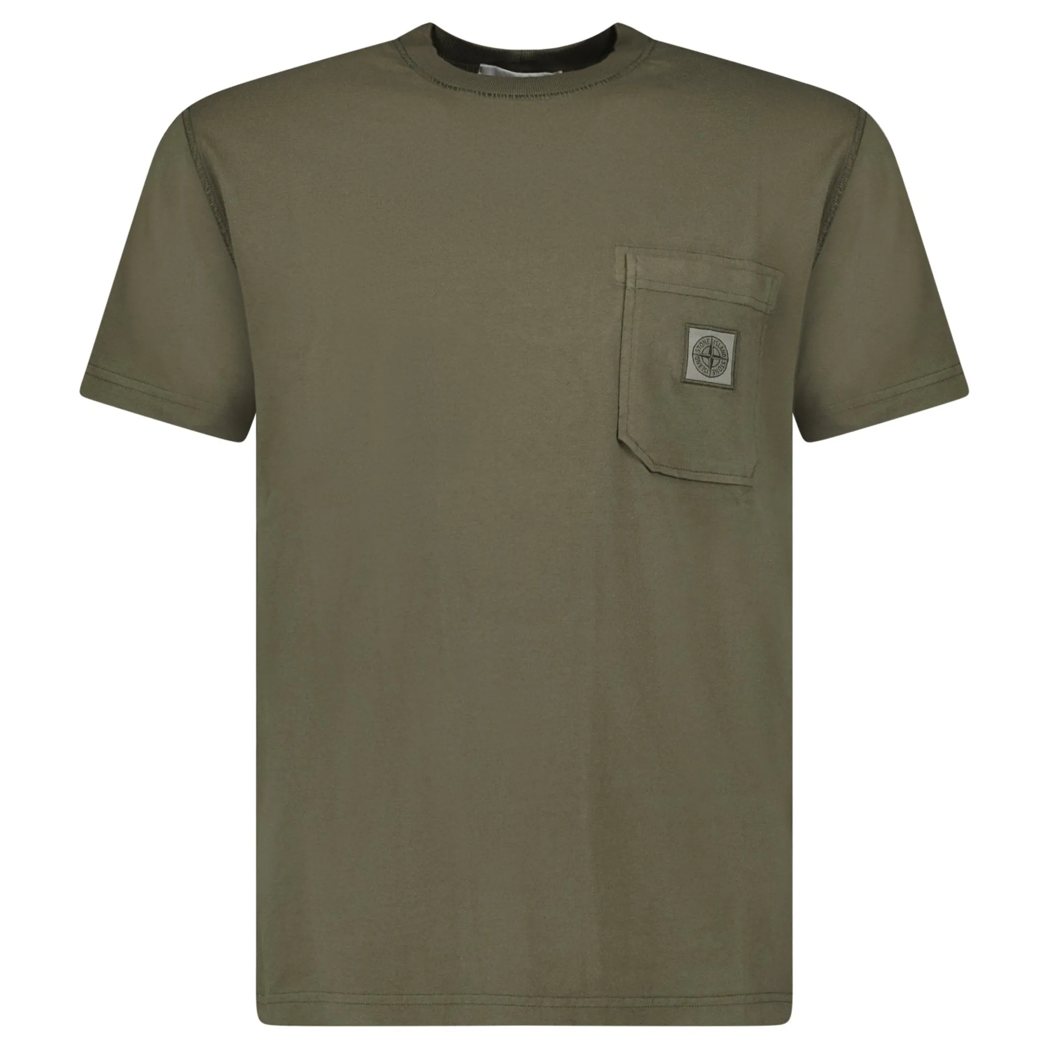 STONE ISLAND COMPASS POCKET LOGO CREWNECK T-SHIRT DARK GREEN