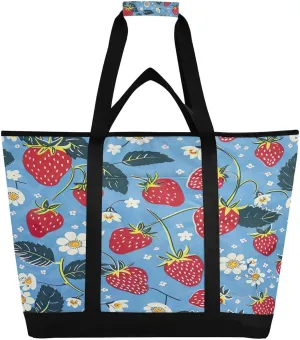 Strawberry Flowers Reusable Insulated Lunchbox Cooler Bag, Leakproof Kitchen Grocery Bag Collapsible Portable Cooler Tote Bag for Picnic, Camping, Office, Travel