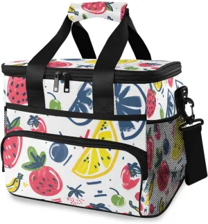 Strawberry Lemon Red Berry Cooler Bag Insulated Cooler Soft Sided Cooler 24 Can Portable Picnic Bag Large Leakproof Lunch Bag Box for Beach Grocery Camping Travel Car Men Women