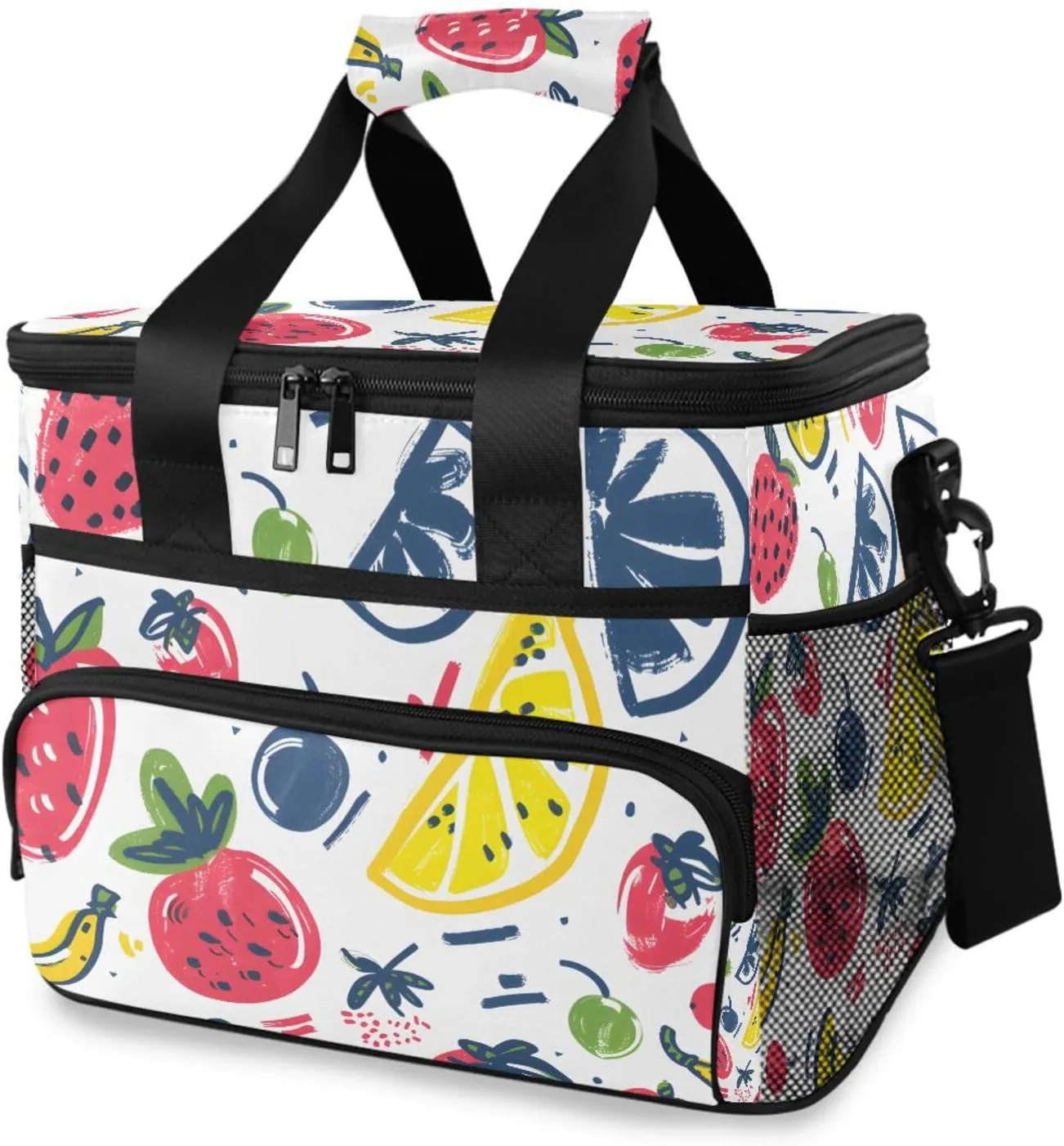 Strawberry Lemon Red Berry Cooler Bag Insulated Cooler Soft Sided Cooler 24 Can Portable Picnic Bag Large Leakproof Lunch Bag Box for Beach Grocery Camping Travel Car Men Women