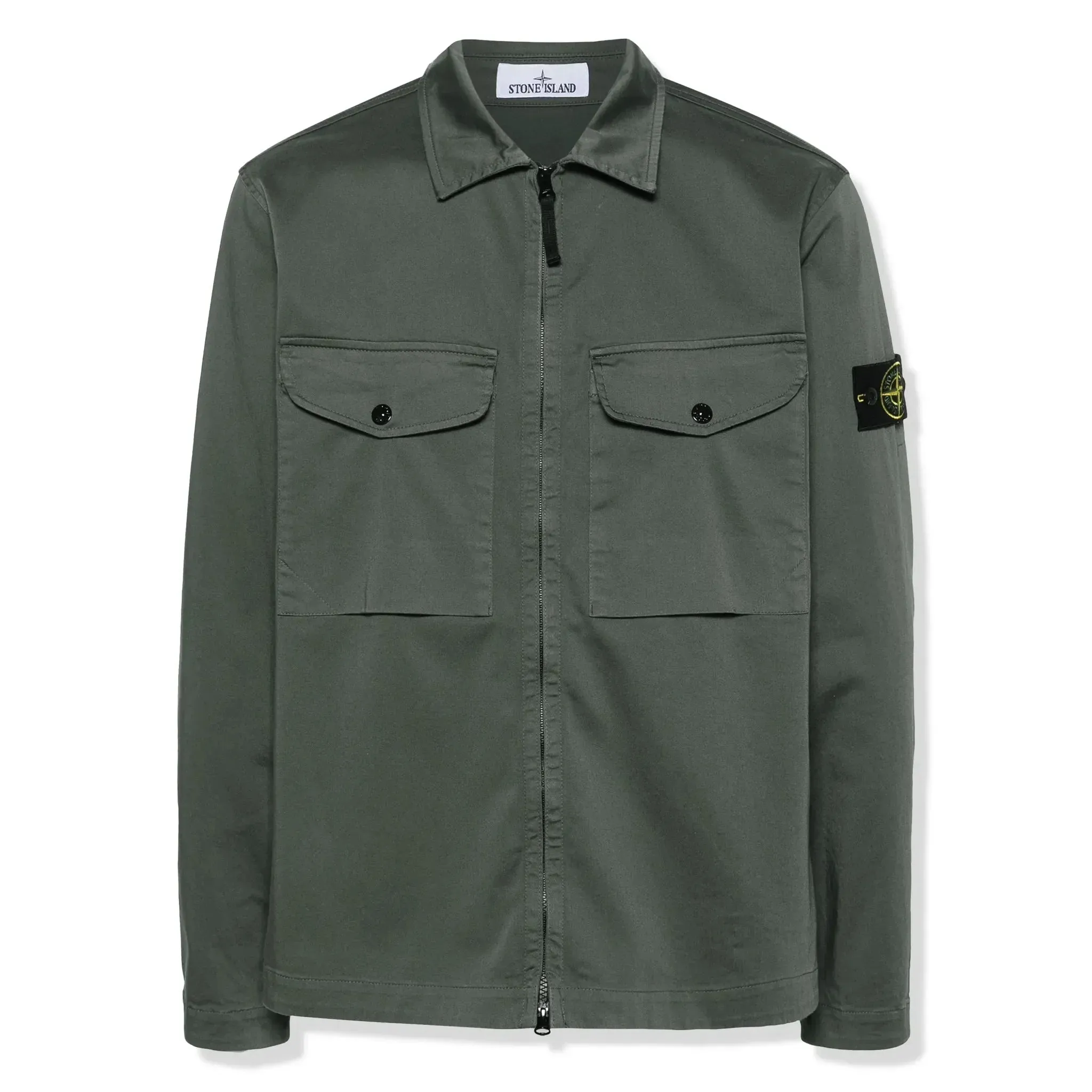 Stretch Cotton Satin Dark Green Overshirt