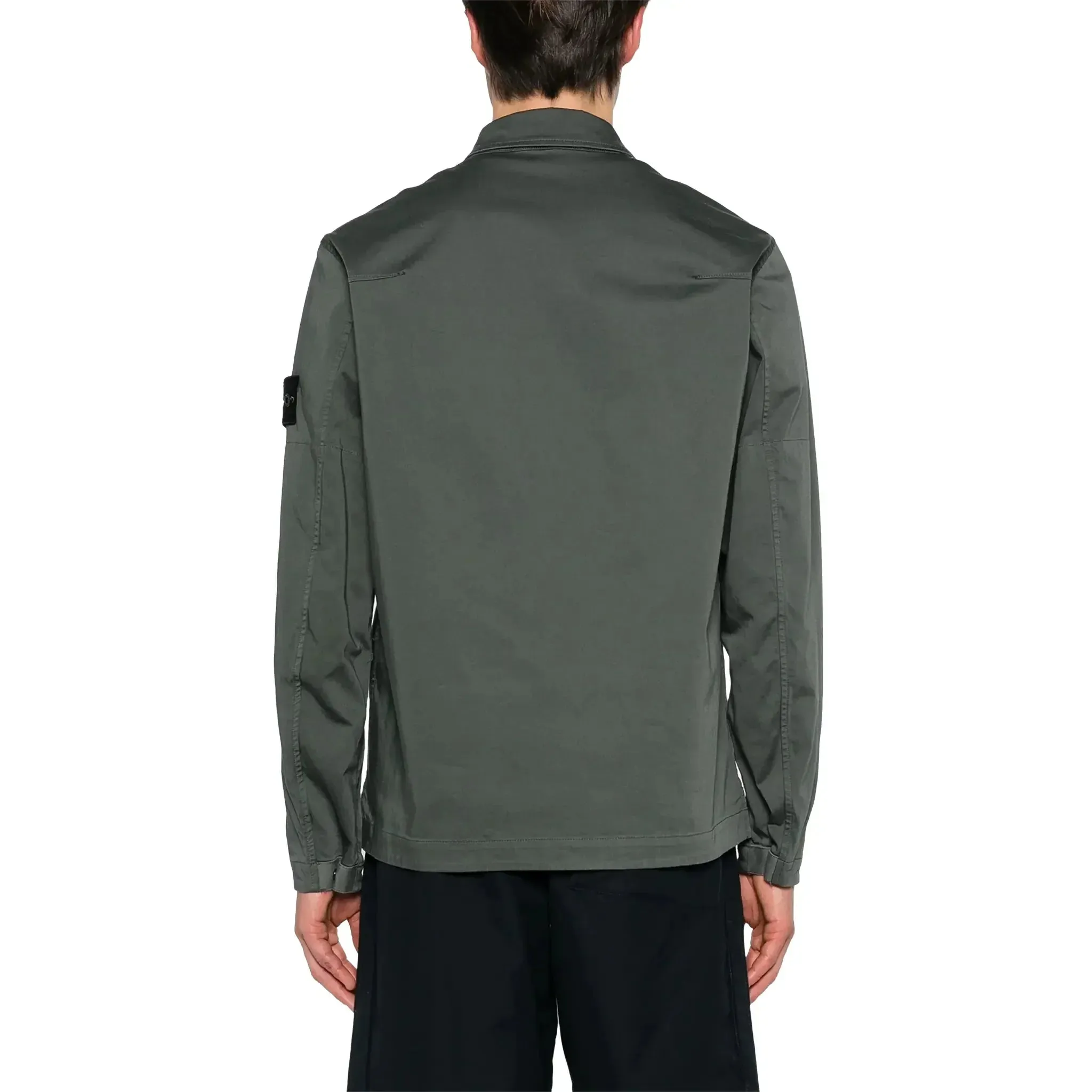 Stretch Cotton Satin Dark Green Overshirt