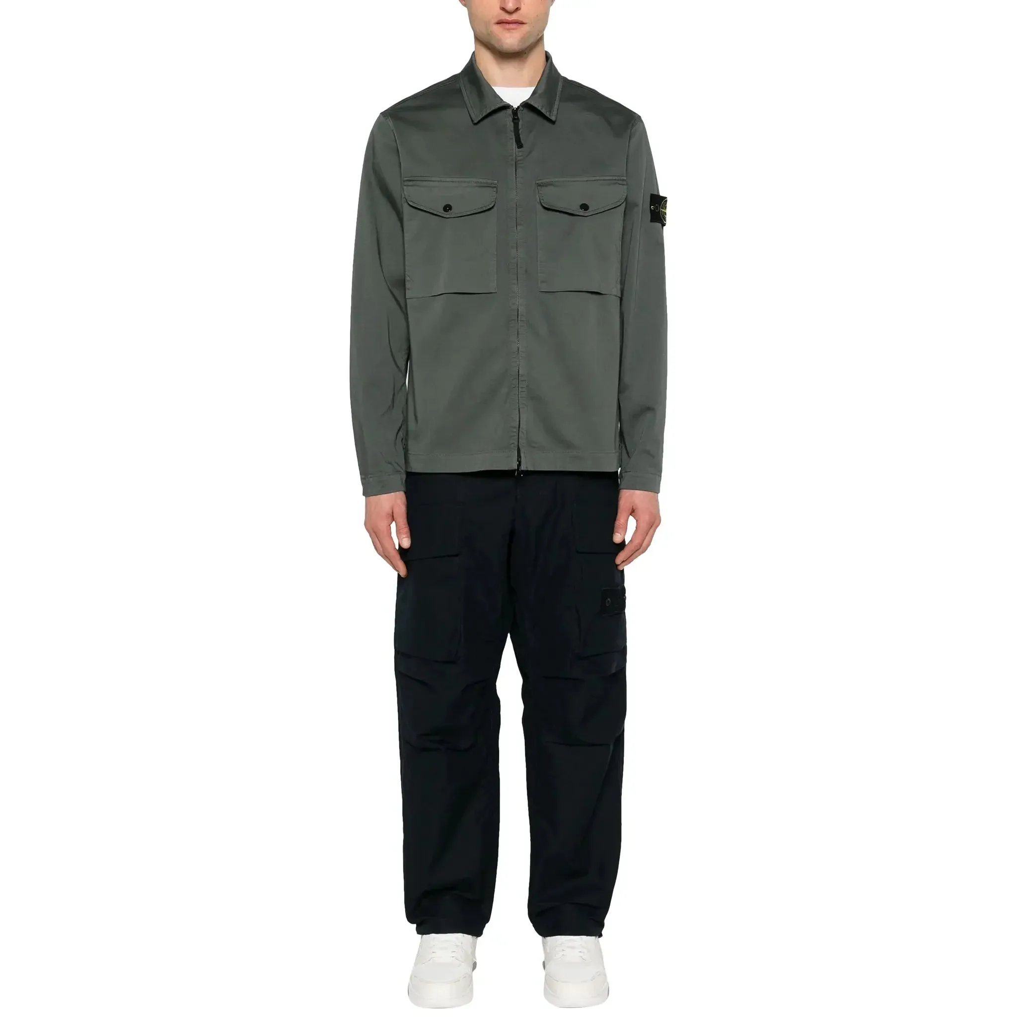 Stretch Cotton Satin Dark Green Overshirt