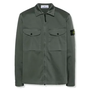 Stretch Cotton Satin Dark Green Overshirt