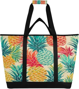 Summer Pineapple Reusable Insulated Lunchbox Cooler Bag, Leakproof Kitchen Grocery Bag Collapsible Portable Cooler Tote Bag for Picnic, Camping, Office, Travel
