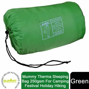 Summit Mummy Therma Sleeping Bag 250gsm For Camping FestivalHoliday Hiking Green