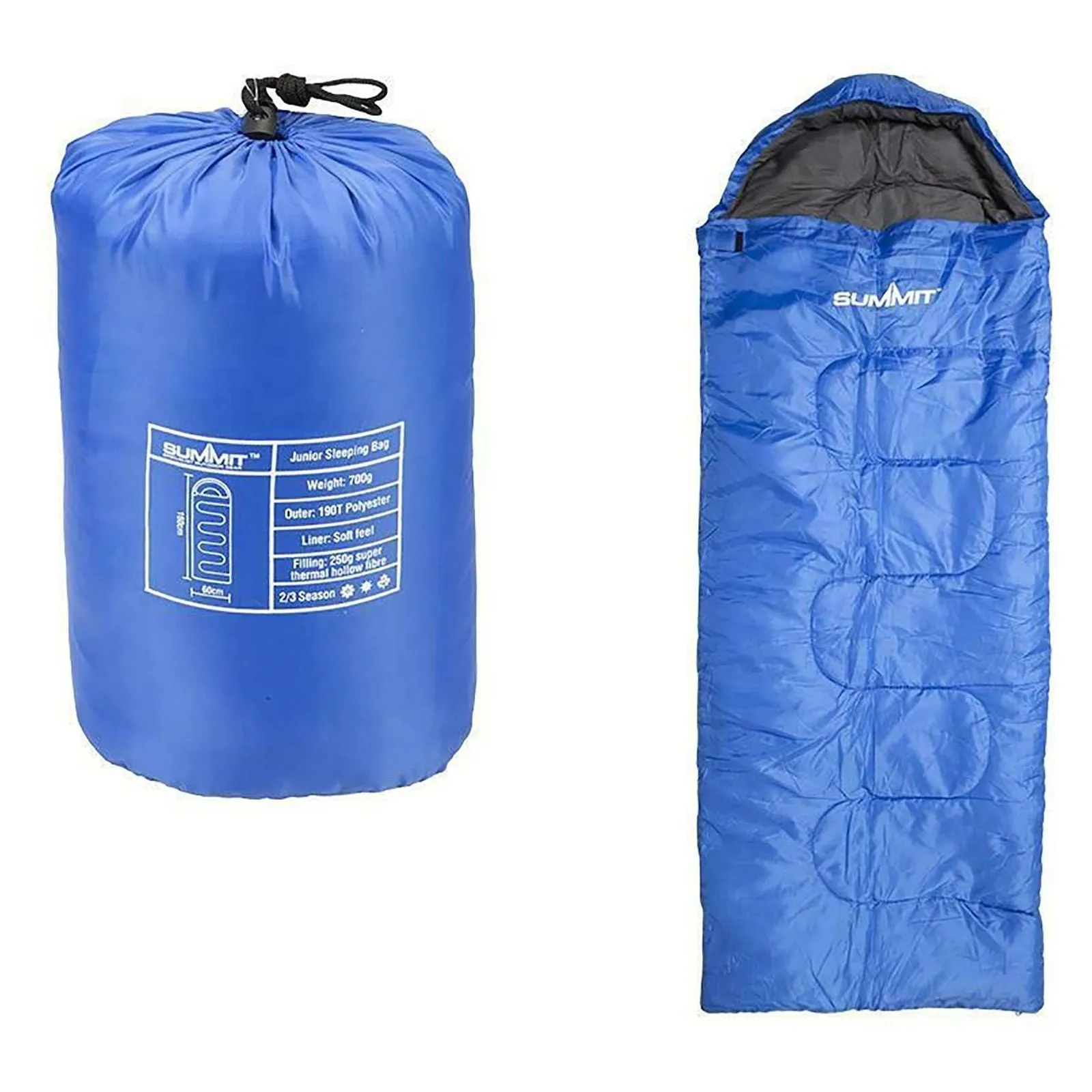 Summit Ultra Lite Junior Blue Kids Camping Sleeping Bag Lightweight Travel 2/3 Season