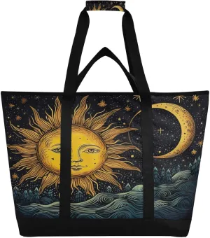 Sun and Moon Reusable Insulated Lunchbox Cooler Bag, Leakproof Kitchen Grocery Bag Collapsible Portable Cooler Tote Bag for Picnic, Camping, Office, Travel