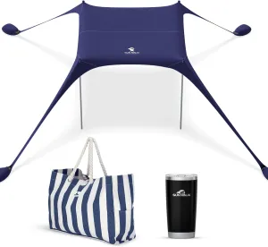 SUN NINJA Beach Tent Bundle with XL Beach Bag, 20oz Tumbler, UPF 50  Sun Shelter, Water-Resistant Tote, Insulated Tumbler for Cold Drinks, Easy Setup & Portable, Complete Beach Day Set