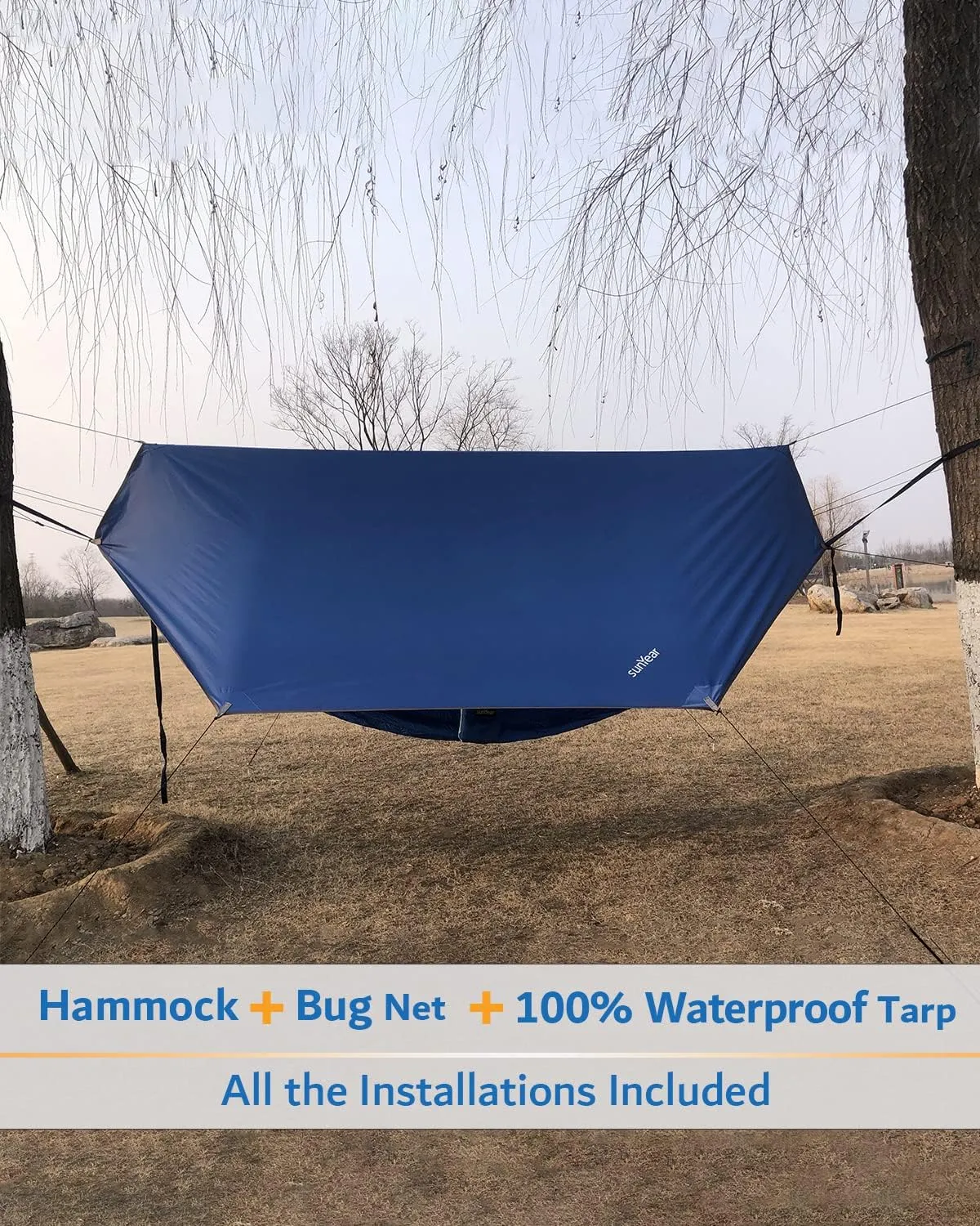 Sunyear Camping Hammock, Portable Single & Double Hammock with Net, 2 Person Hammock Tent with 2 * 10ft Straps, Best for Outdoor Hiking Survival Travel
